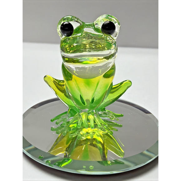 Vintage Glass Baron Green Frog On Mirror Smiling - Picture 2 of 12